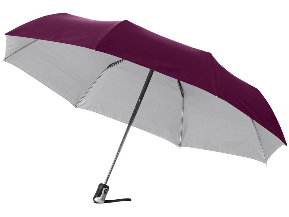 Зонт Alex трехсекционный автоматический 21,5", бургунди/серебристый