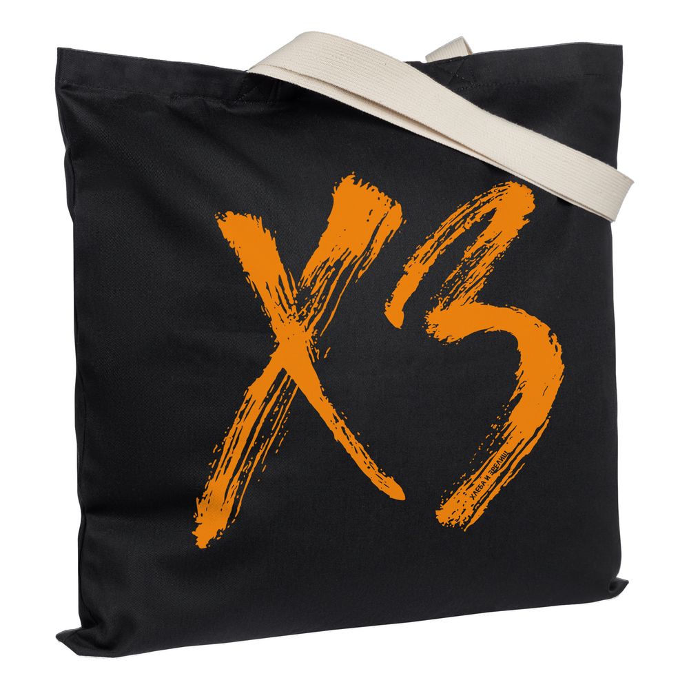 Холщовая сумка «ХЗ» с внутренним карманом, черная с оранжевым