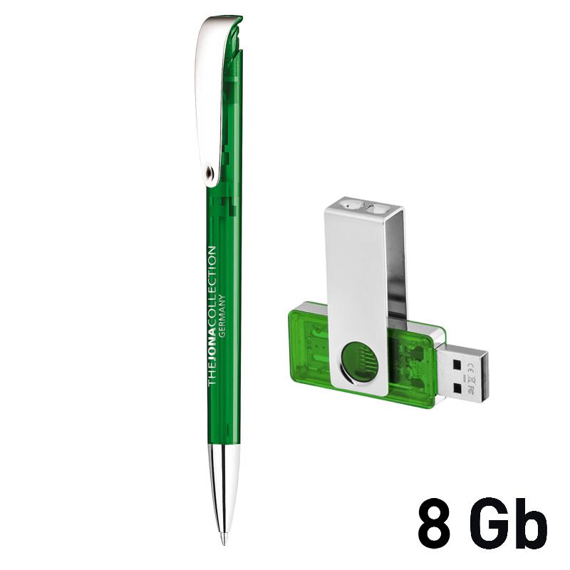 Набор ручка + флеш-карта 8Гб в футляре зеленый