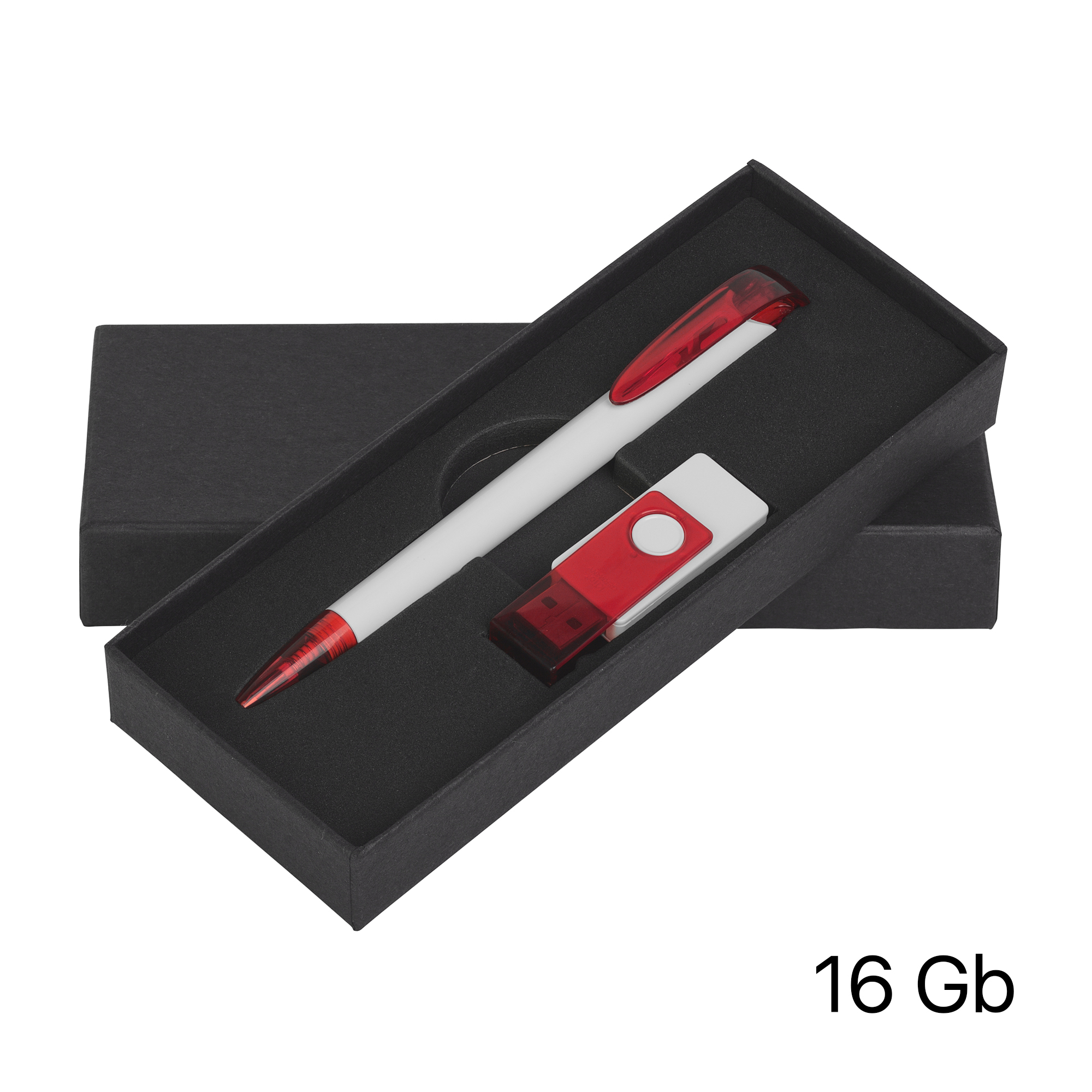 Набор ручка + флеш-карта 16Гб в футляре белый с красным