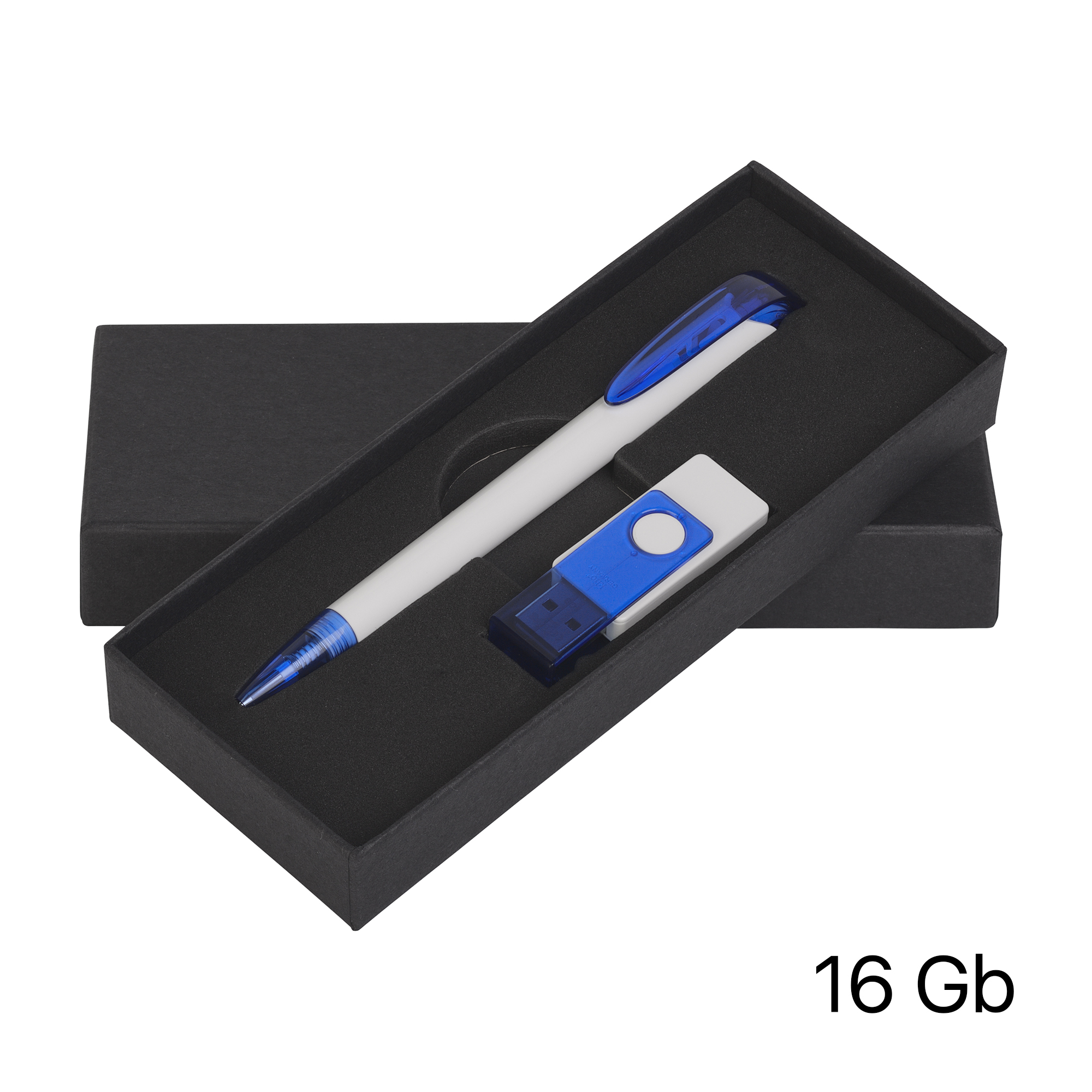 Набор ручка + флеш-карта 16Гб в футляре белый с синим