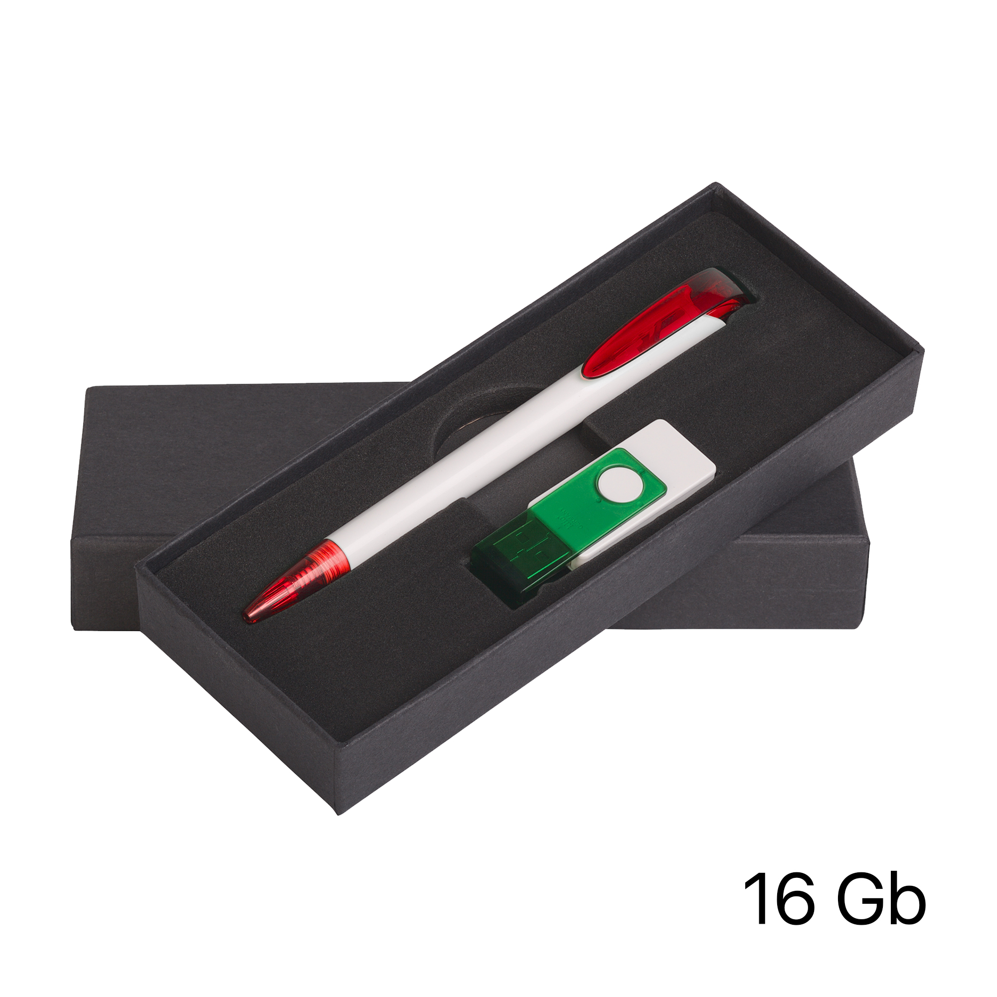 Набор ручка + флеш-карта 16Гб в футляре белый с красным и зеленым