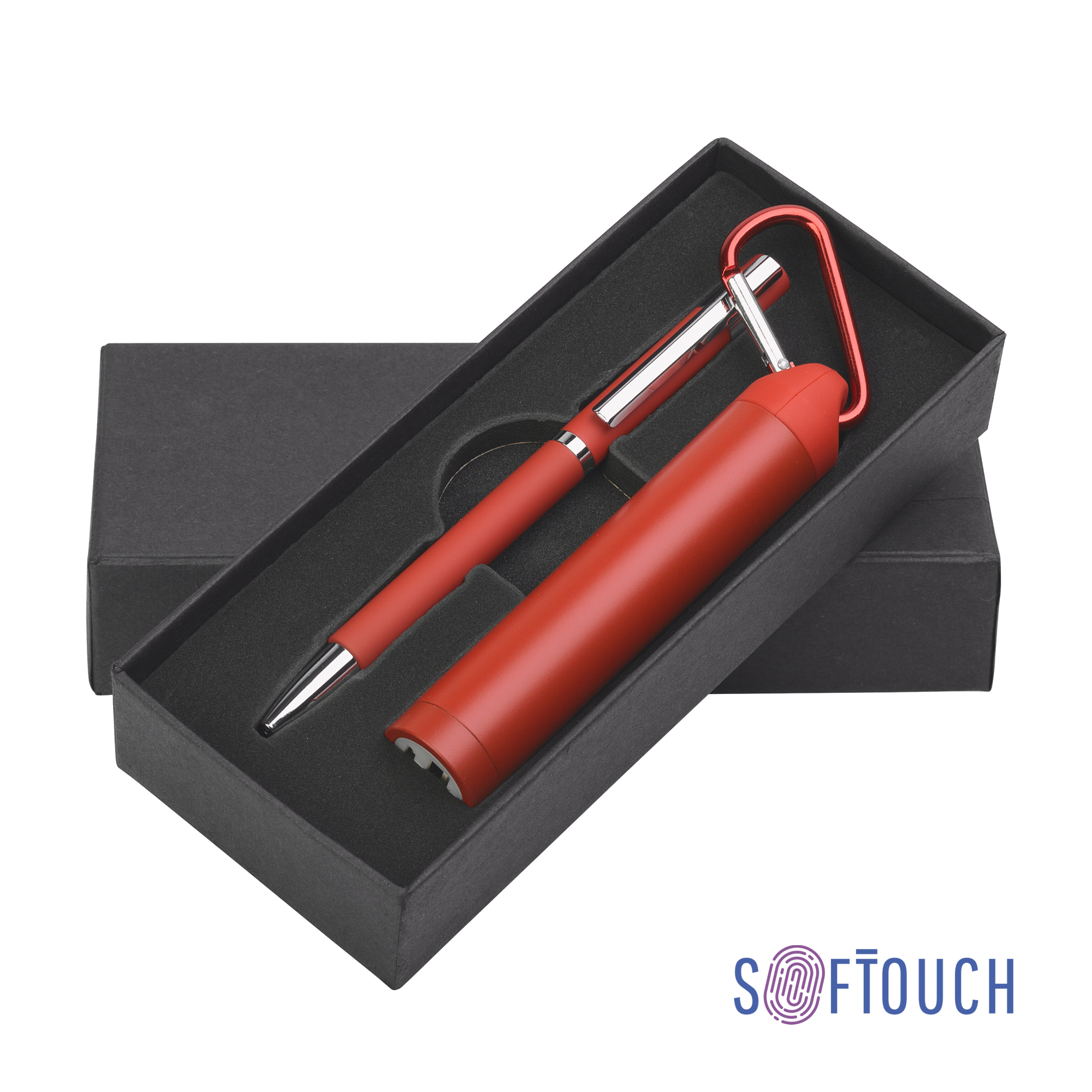 Набор ручка + зарядное устройство 2800 mAh в футляре, оранжевый, покрытие soft touch# красный
