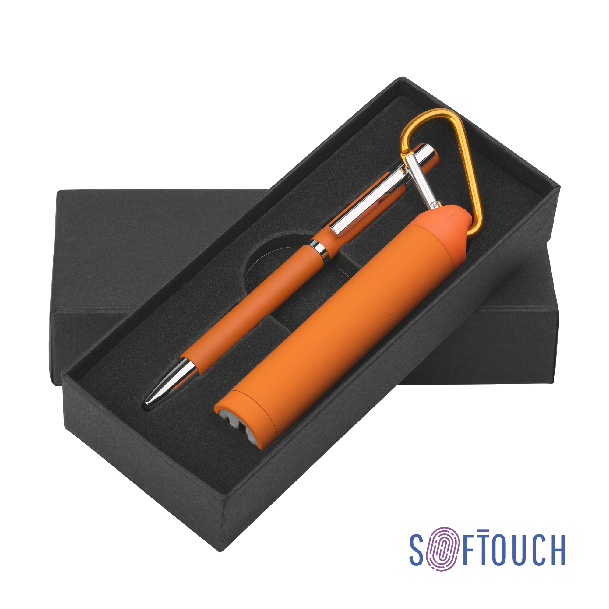 Набор ручка + зарядное устройство 2800 mAh в футляре, оранжевый, покрытие soft touch# оранжевый