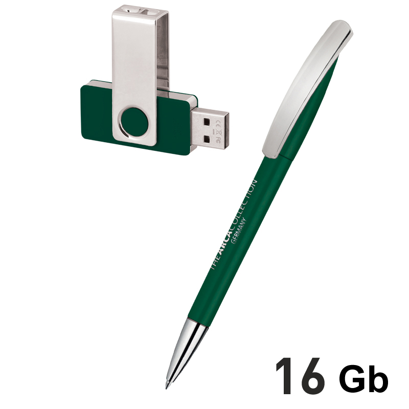 Набор ручка + флеш-карта 16Гб в футляре темно-зеленый