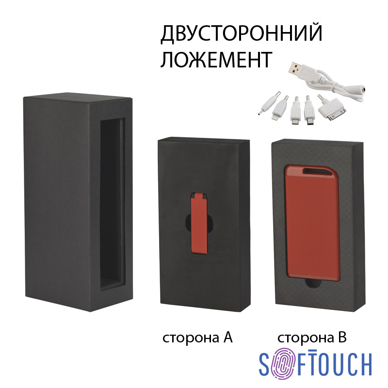 Набор зарядное устройство "Theta" 4000 mAh + флеш-карта "Case" 8Гб  в футляре, покрытие soft touch красный с черным