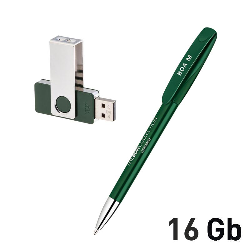 Набор ручка + флеш-карта 16Гб в футляре темно-зеленый