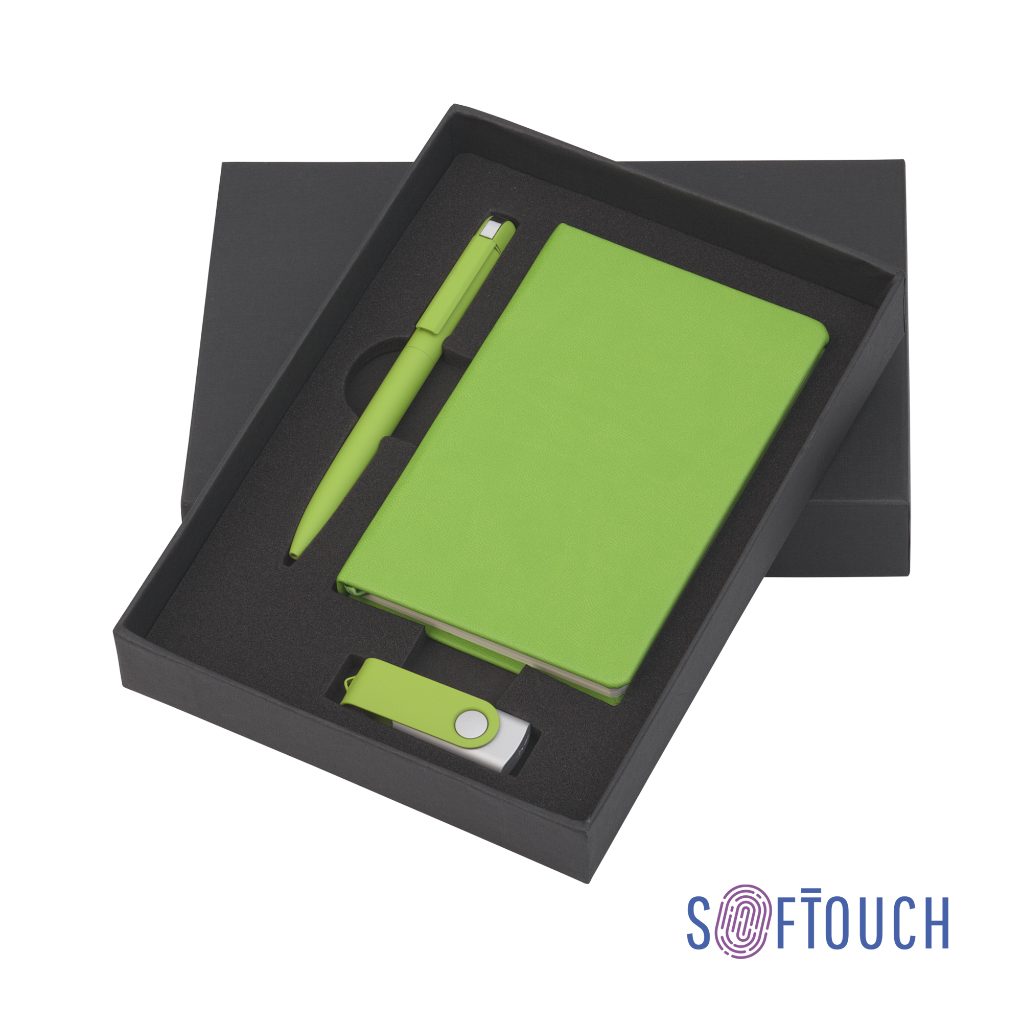 Подарочный набор "Сорренто" с блокнотом А6, покрытие soft touch зеленое яблоко