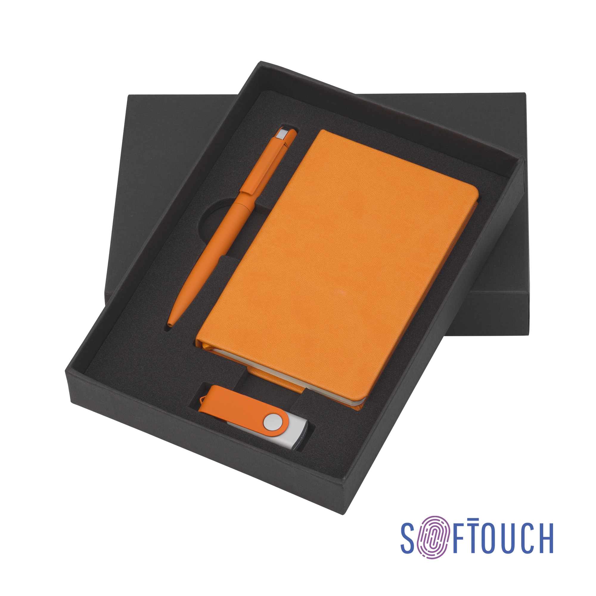 Подарочный набор "Сорренто" с блокнотом А6, покрытие soft touch оранжевый