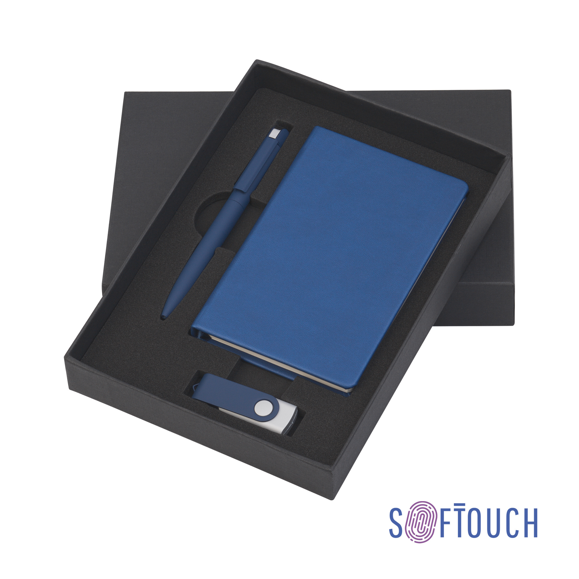 Подарочный набор "Сорренто" с блокнотом А6, покрытие soft touch синий