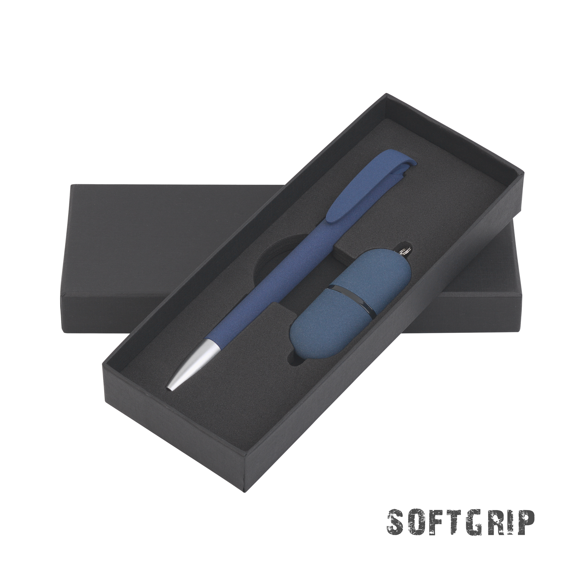 Набор ручка + флеш-карта 16 Гб в футляре, покрытие soft grip темно-синий