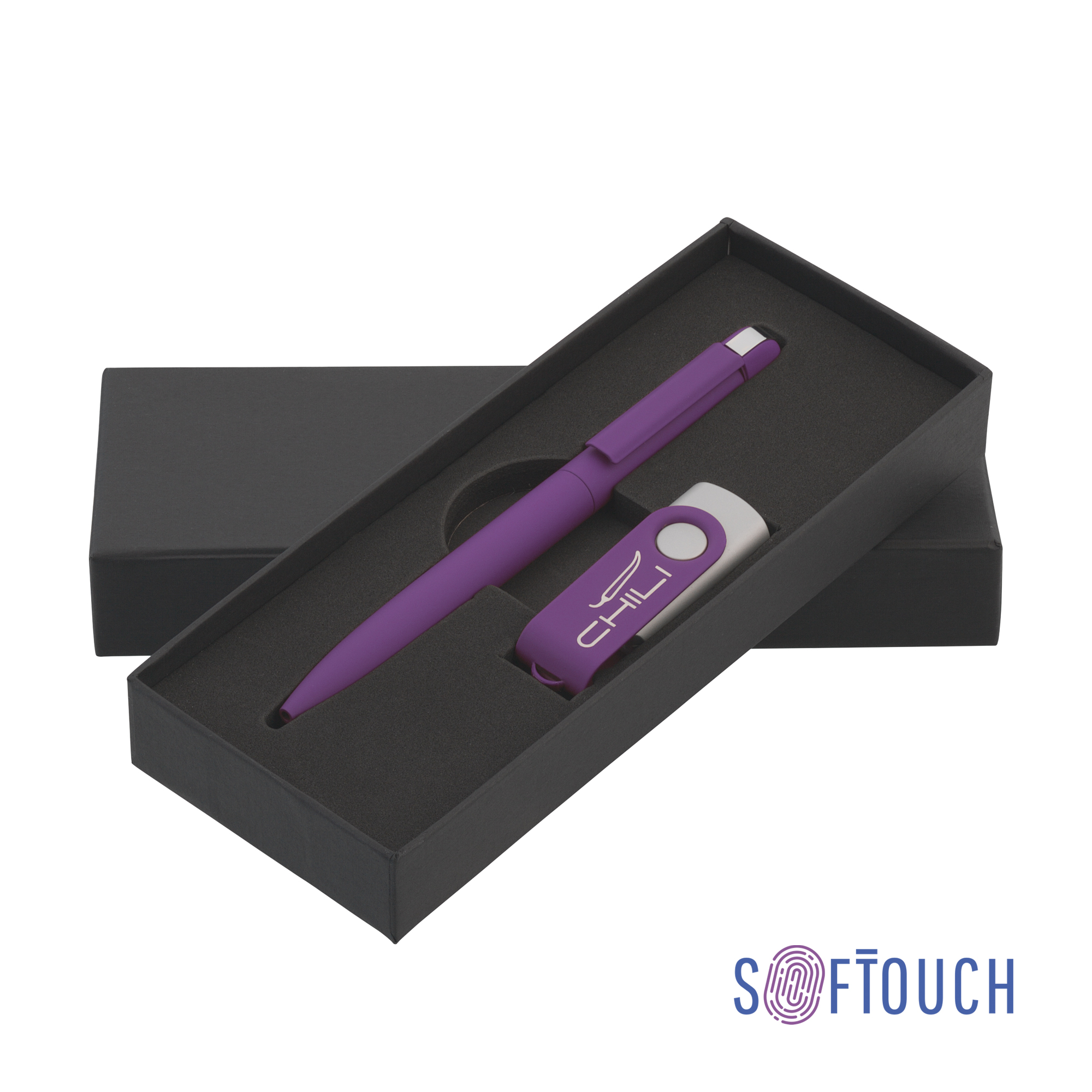 Набор ручка + флеш-карта 16 Гб в футляре, покрытие soft touch фиолетовый