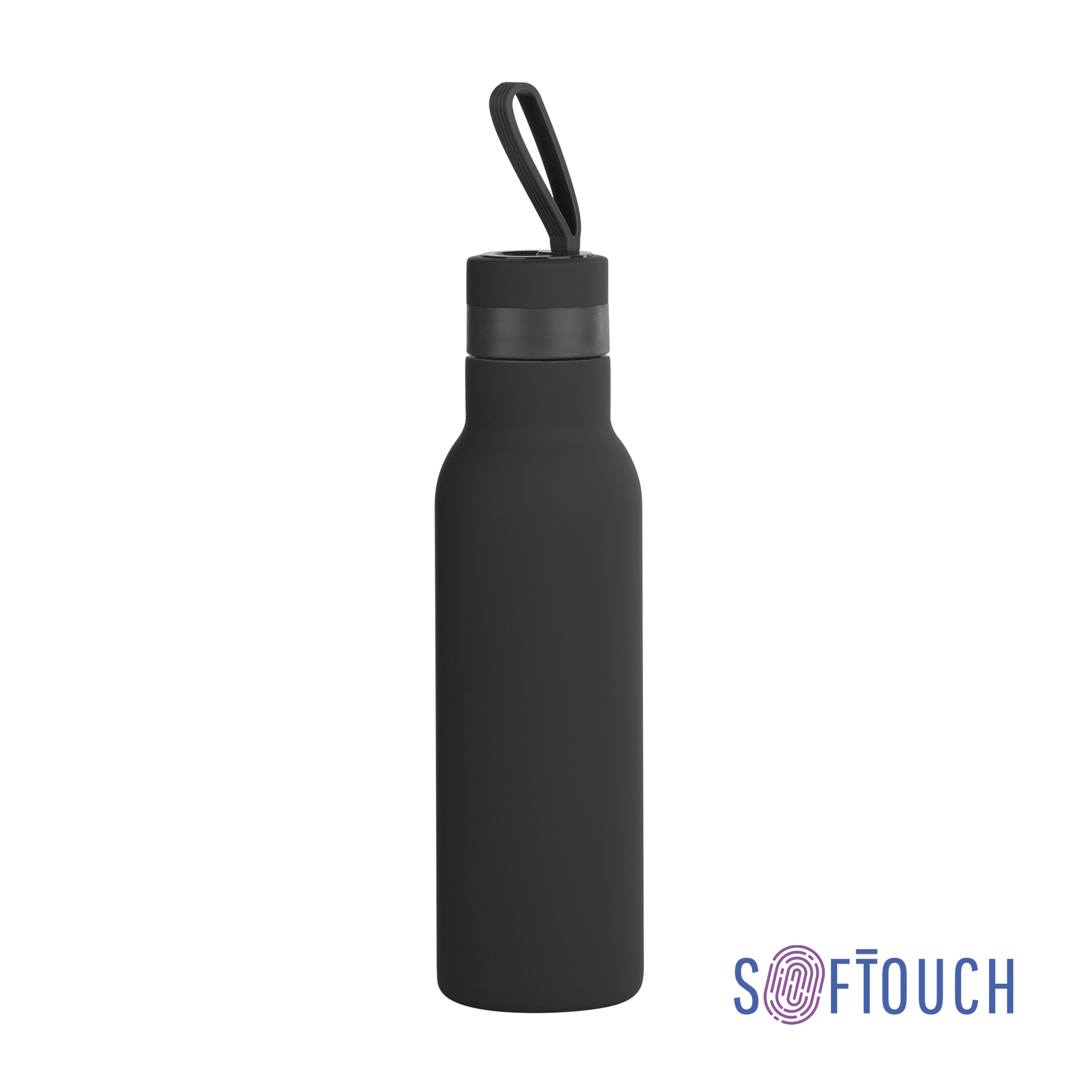 Бутылка для воды "Фитнес" 700 мл, покрытие soft touch черный