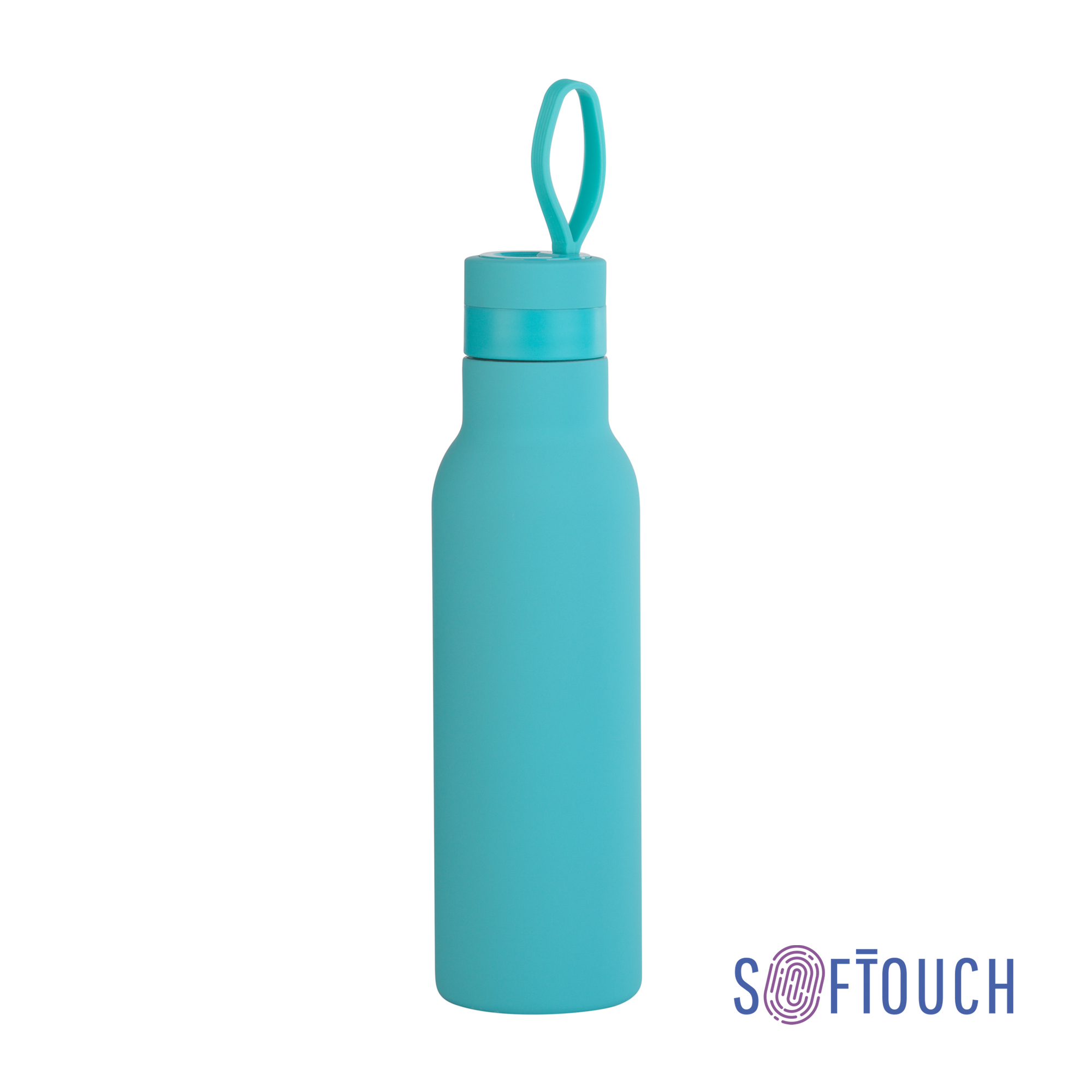 Бутылка для воды "Фитнес" 700 мл, покрытие soft touch бирюзовый