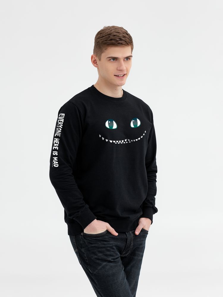 Свитшот со светящимся принтом Cheshire Cat, черный, размер S