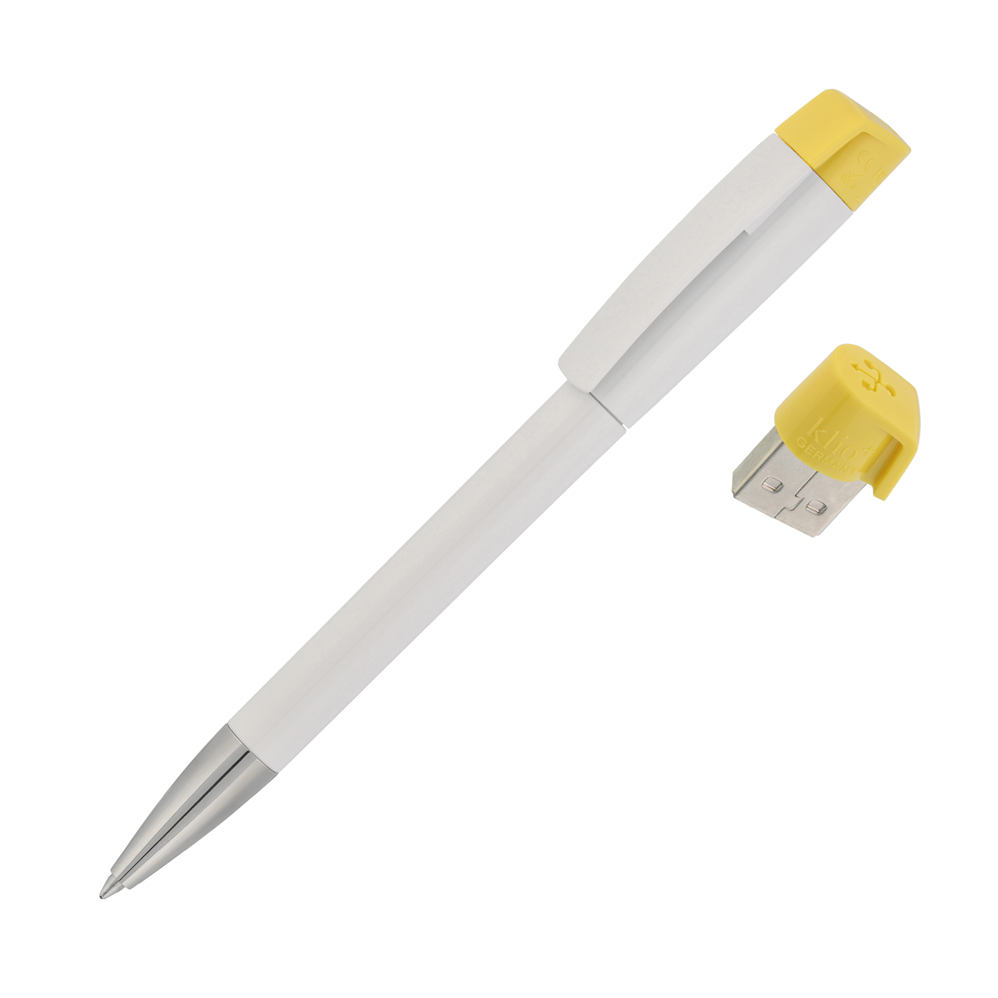 Ручка с флеш-картой USB 8GB «TURNUS M» белый с желтым