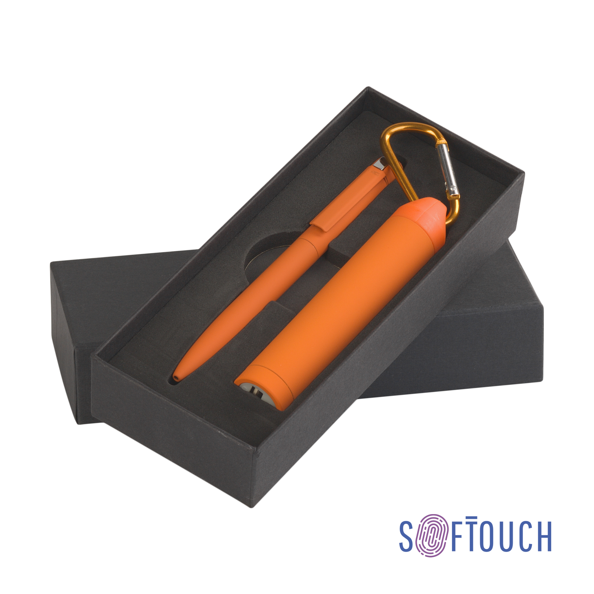 Набор ручка + зарядное устройство 2800 mAh в футляре, покрытие soft touch оранжевый