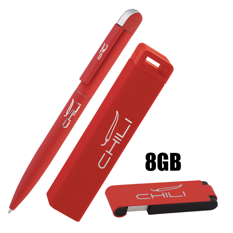 Набор ручка + флеш-карта 8Гб + зарядное устройство 2800 mAh в футляре