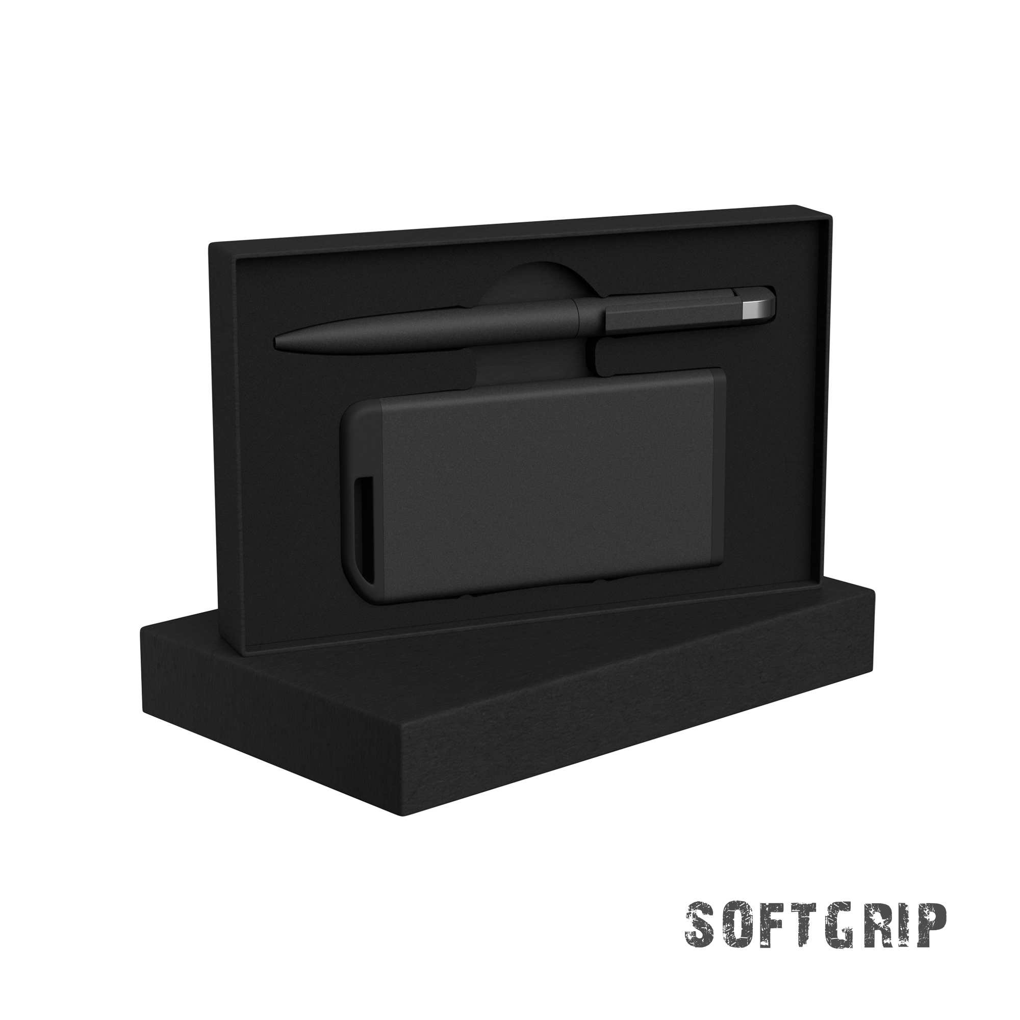 Набор ручка + зарядное устройство 4000 mAh в футляре, черный, покрытие soft grip#